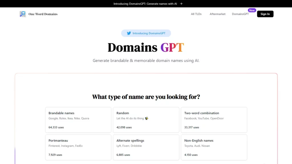 domainsgpt website