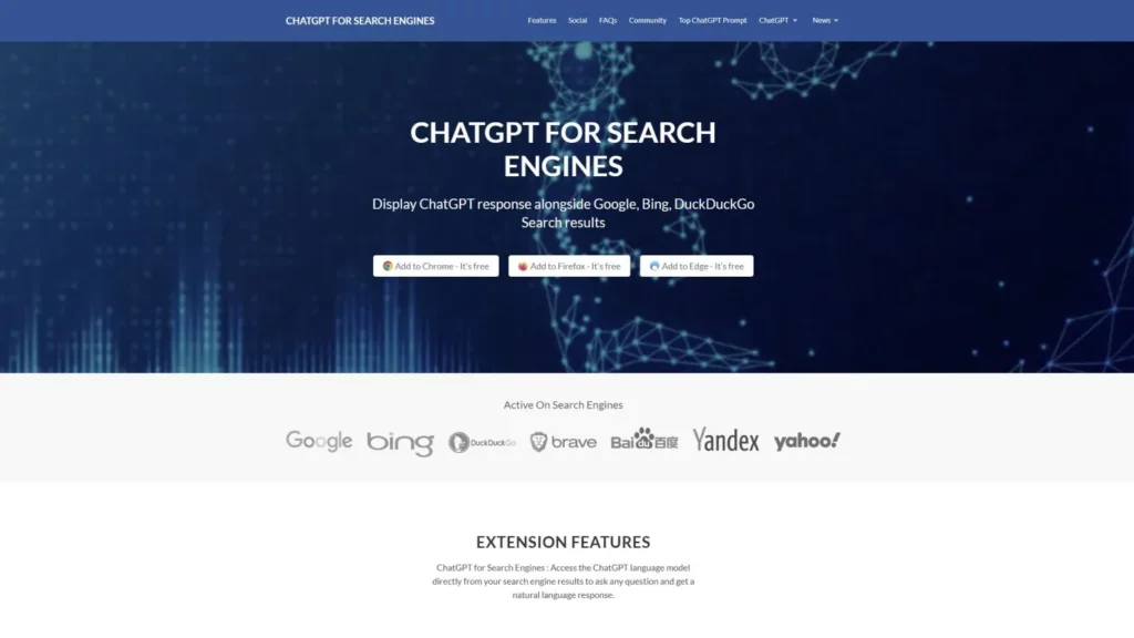 chatgpt for search engines website