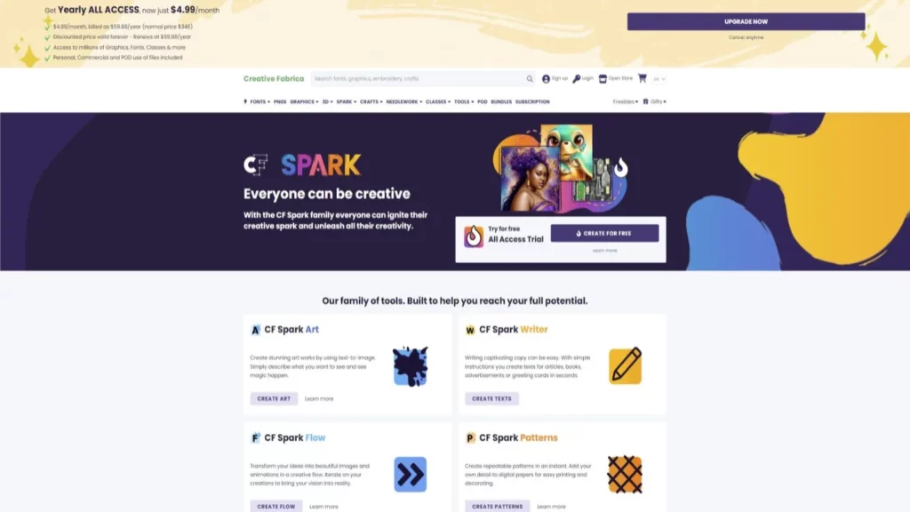 creative fabrica spark website