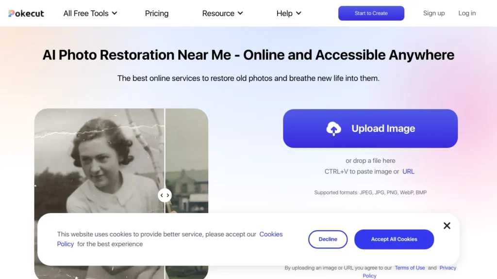 Pokecut AI Photo Restoration Website