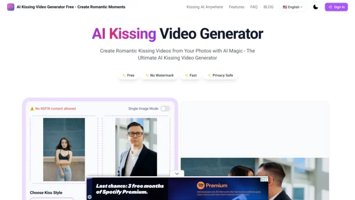 AI Kissing Video Generator Website