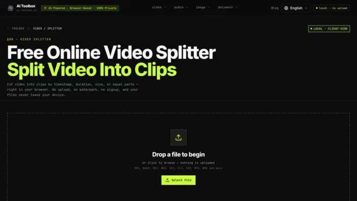 AI Toolbox Video Splitter Website